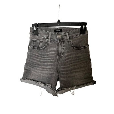 Express Gray Denim Cut Off High Rise Shortie Short Hyper Stretch Vintage Size 00