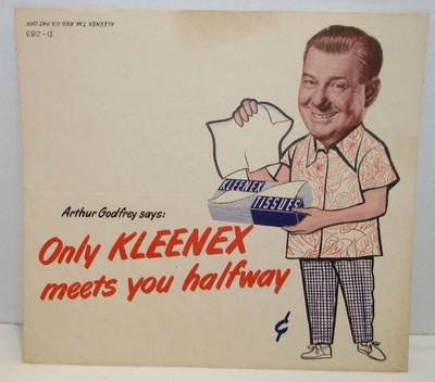 1950's Arthur Godfrey Kleenex Tissues Store Display Sign