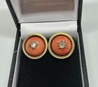 Victorian Coral Old Mine Cut Diamond Earrings 14K Gold Antique Star Motif 1860 — photo 10