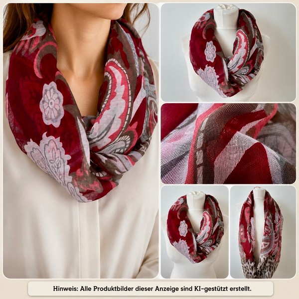 Tuch Loop Schal Damen Halstuch Weinrot Bordeaux Braun Animal Print Sommertuch-image
