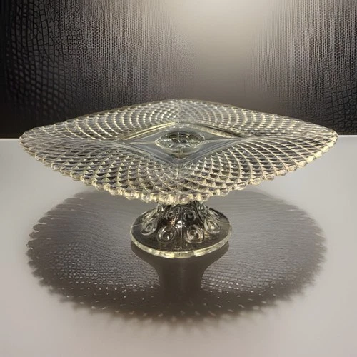 Vtg L.E. Smith Sq 10.5 Cake Plate-Diamond Point Depression Glass Pedestal-EUC