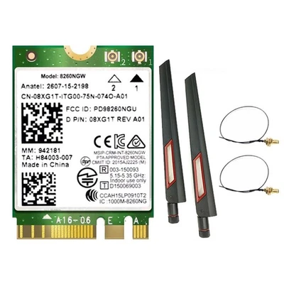 8260 8260NGW WiFi Card+2X10DB Antenna 2.4G/5Ghz 867M Bluetooth 4.2 AC82603704 - Image 1 of 4