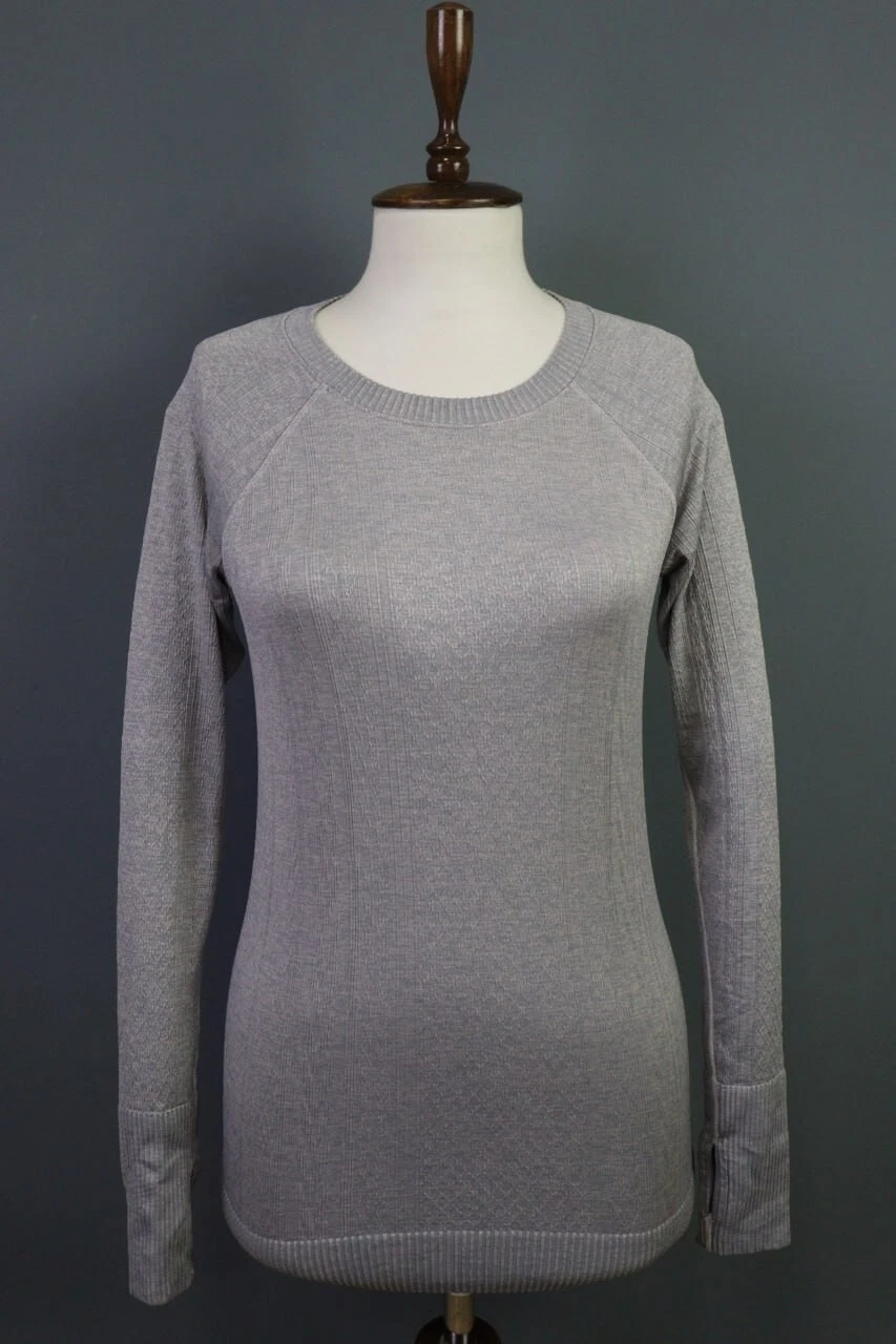 Lululemon Grey Crew Neck Long Sleeve Stretch Base Layer Top Blouse