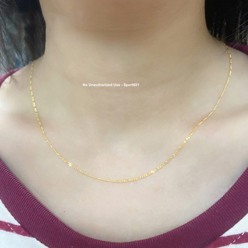 1PC Pure Solid 18K Yellow Gold Tiny Figaro Chain Women's Necklace 17.7inch - Picture 5 of 9