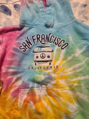 San Franciso CA Tie Dye Youth Hoodie Sweatshirt Ocean Beach Peace Sign YL - Picture 2 of 4
