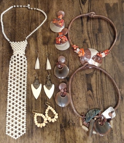 Necklace Shell Jewelry Island Boho Mosaic Arrowhead Pearl Tie Costume 8pc Lot - Picture 20 of 23