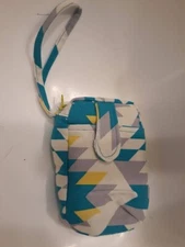 New Aztec western Coin Purse Wristlet mini-wallet Turquoise White GeometricPrint