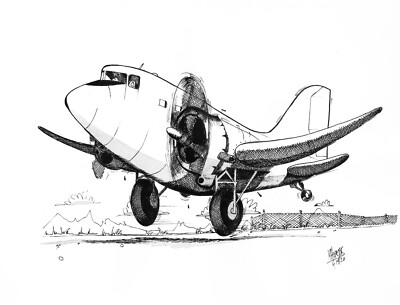 Douglas DC-3 - Original Pen & Ink Aviation Caricature by Michael Hopkins