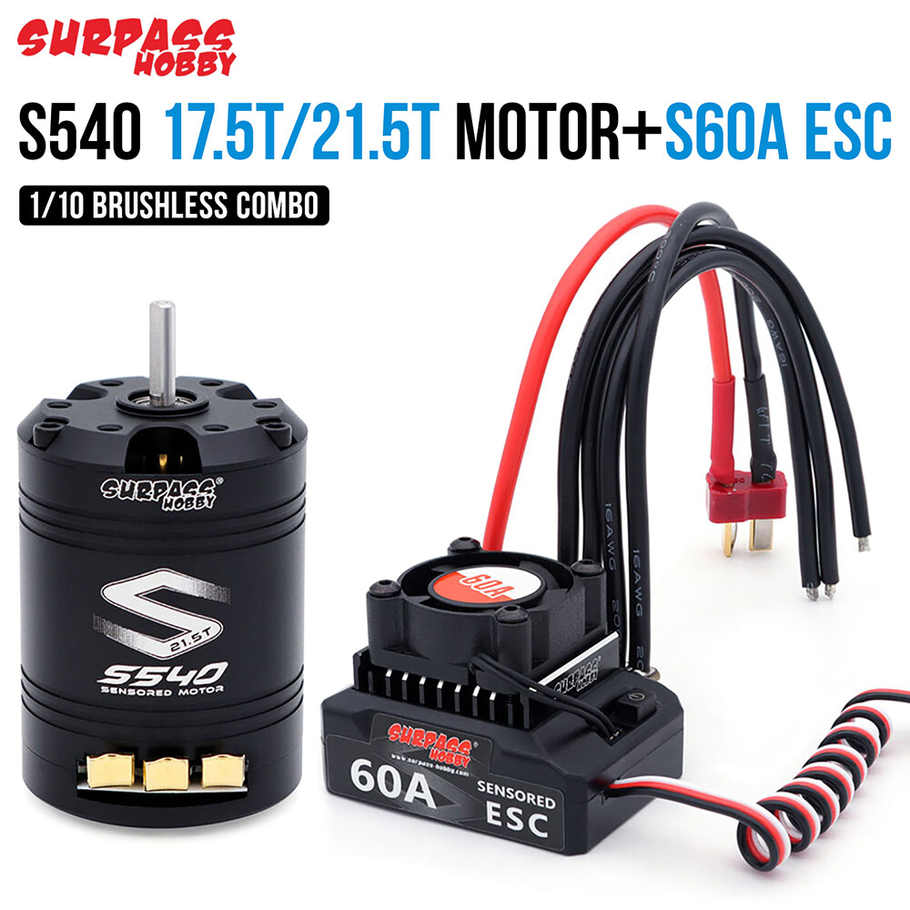 SURPASSHOBBY Brushless Motor 60A ESC Combo S540 Sensored Motor For 1/10 RC Car