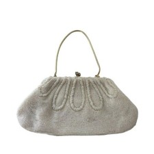 Vintage La Regale Seed Beaded Evening Clutch Handbag Women's Cream Versatile