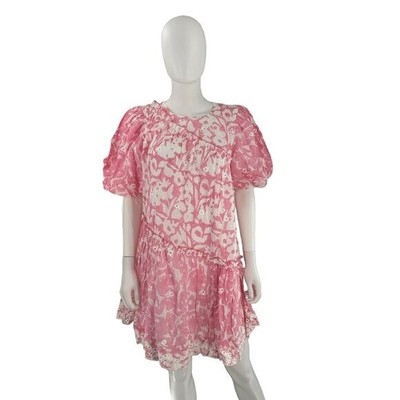 Ash & Eden NEW Pink Milena Floral Swiss Dot Schiffli Mini Dress Size Small