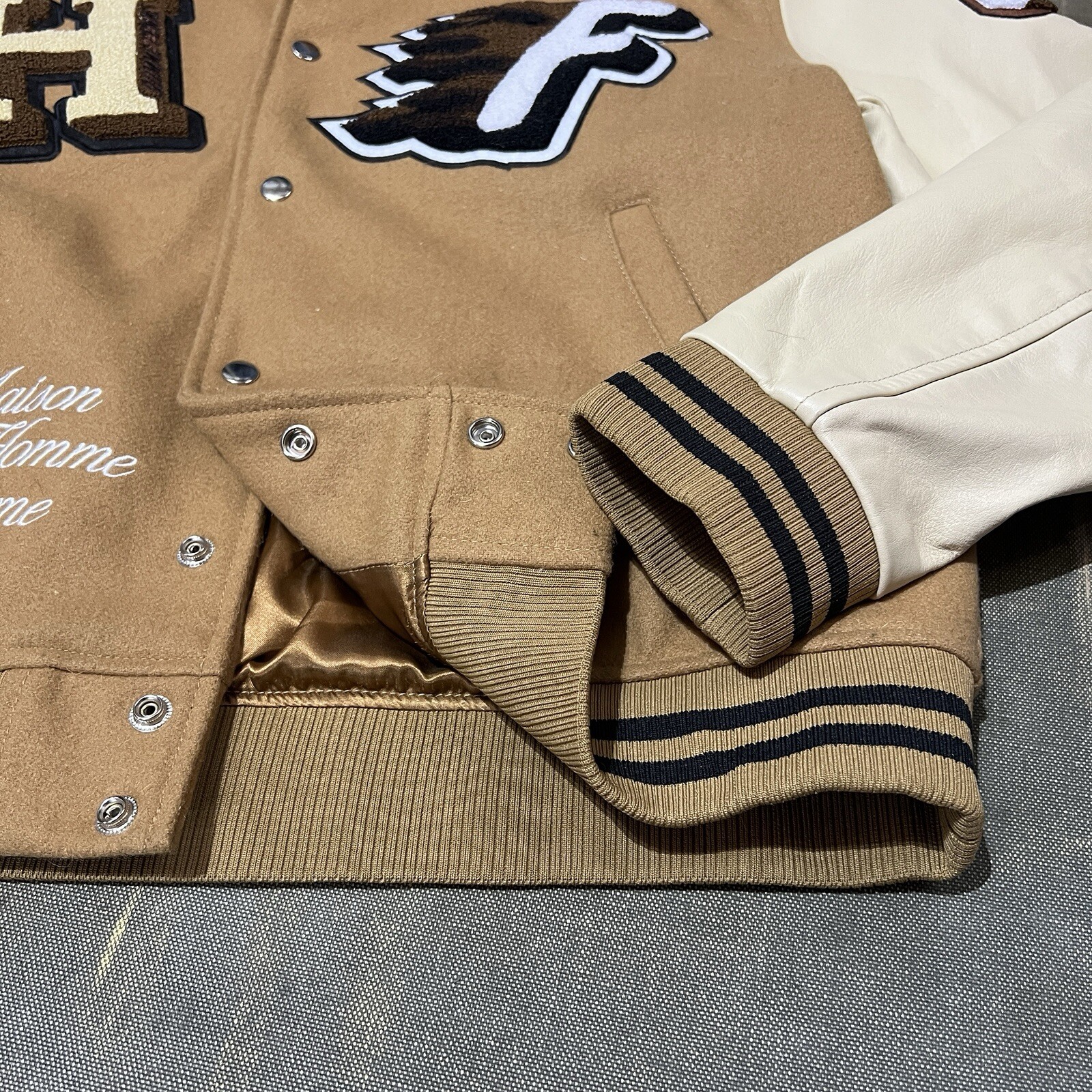 Homme Femme Letterman Varsity World Champs Patched $560 Streetwear Jacket Large