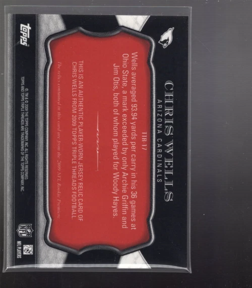 A4146- 2009 Topps Triple Threads Relic Red #TTR17 Chris Wells Jersey /25 - NM-MT - Image 2 of 2
