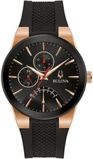 Bulova Futuro Men's Modern Day Calendar Quartz Black Rubber Watch 41 MM 97C111