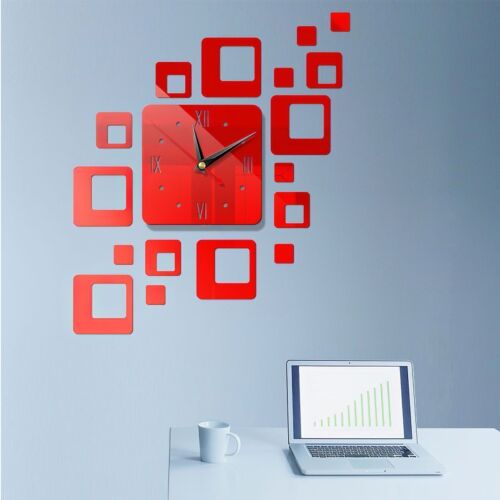 3D DIY Large Number Mirror Wall Clock Sticker Square Heart Decor for Home Office - Picture 15 of 19