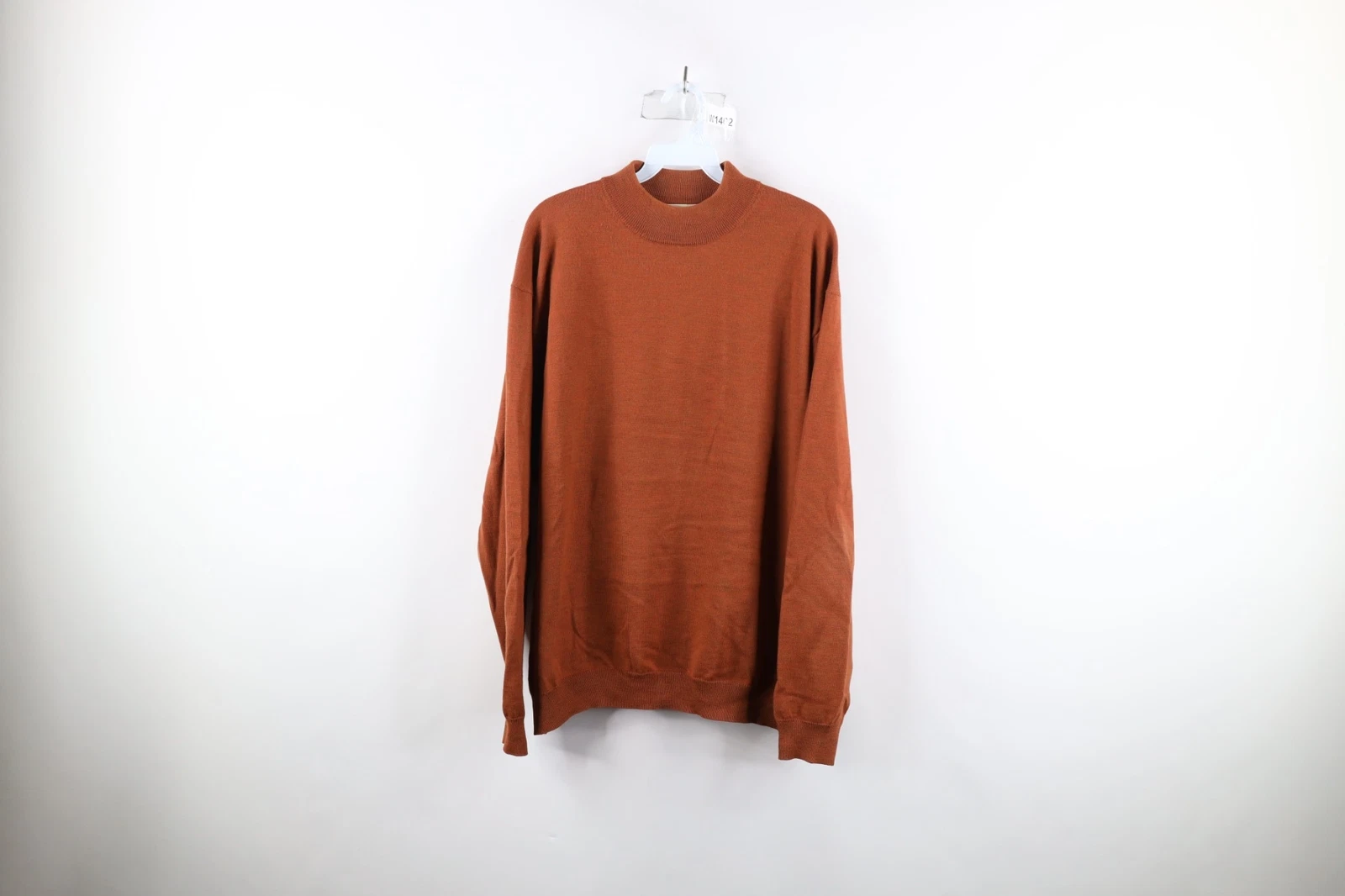 Vintage 90s Streetwear Mens XL Blank Merino Wool Knit Mock Neck Sweater Orange