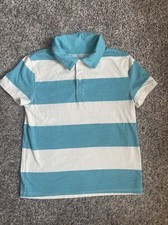 Cat  Jack Striped Polo Shirt Boys Short Sleeve Blue Cream Size 4-5