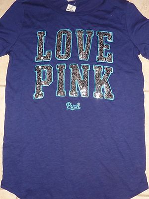 T-shirt Victoria's Secret PINK à Paillettes Love Pink - Manches Courtes, Neuf Avec étiquette