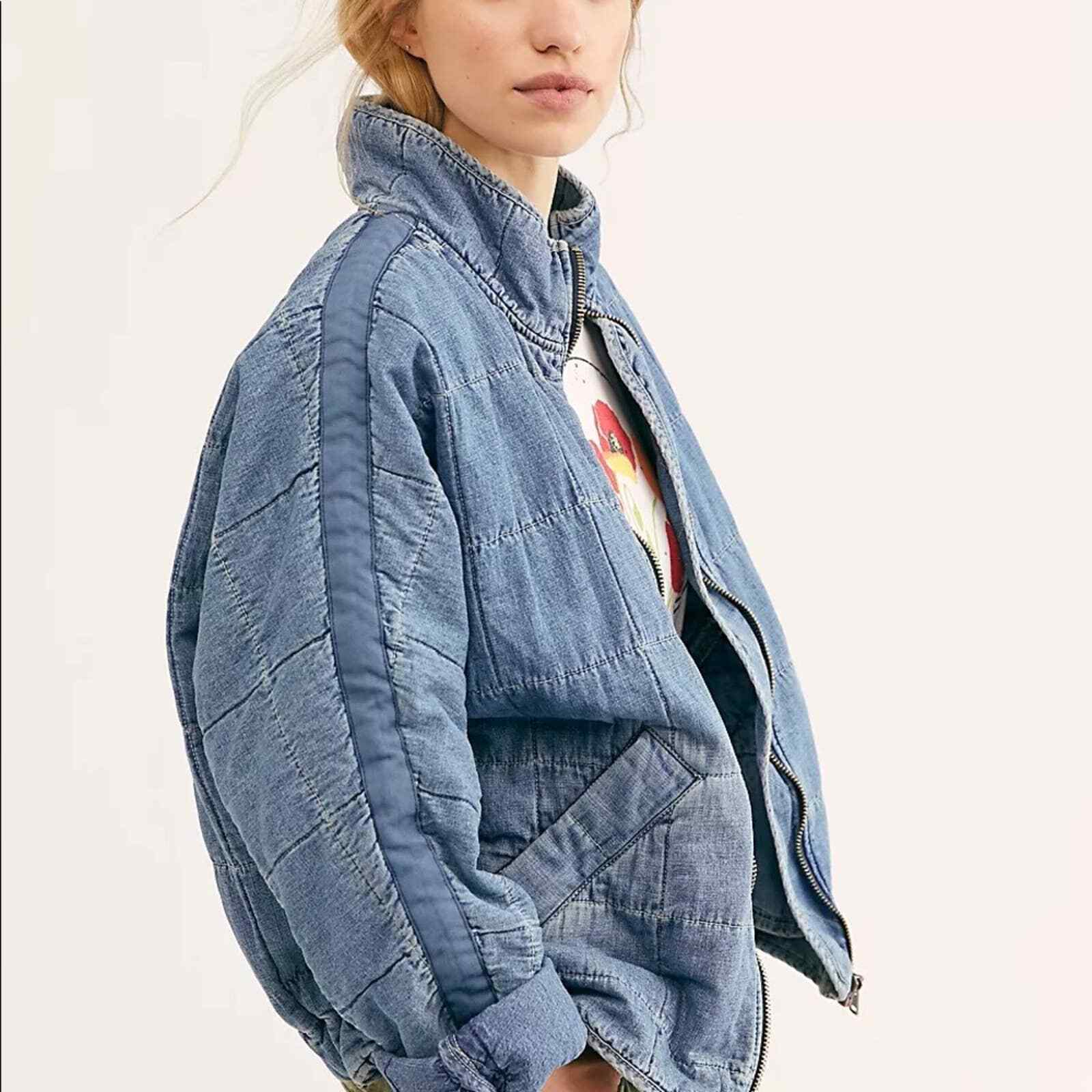 Free People Dolman Quilted Chambray 