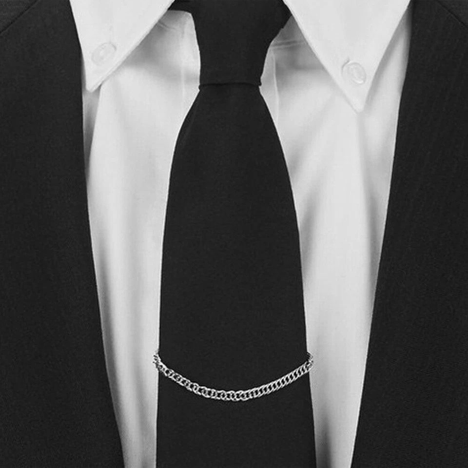 2 Packs Men Silver Gold Color Necktie Tie Chain Wedding Party Business Jewelry - Image 2 of 4