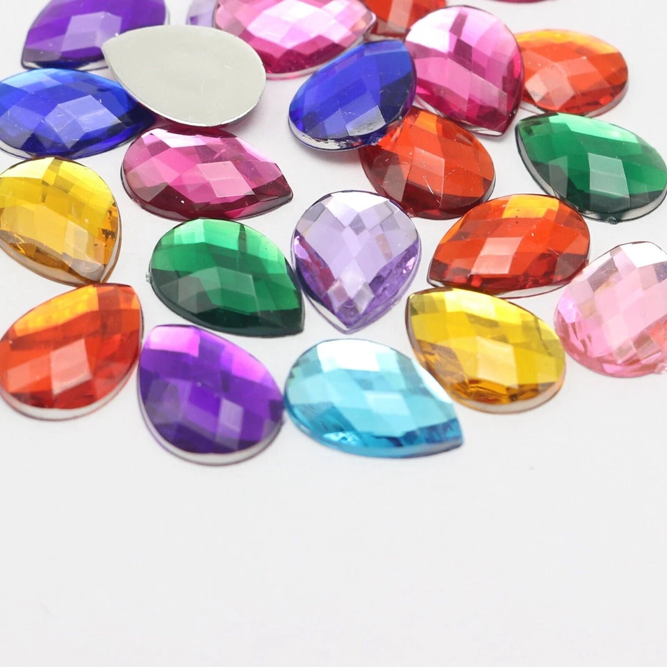 500 cuentas de gema TearDrop de estrás acrílico con respaldo plano 13X18 mm sin agujero varios colores Foto 4 de 4
