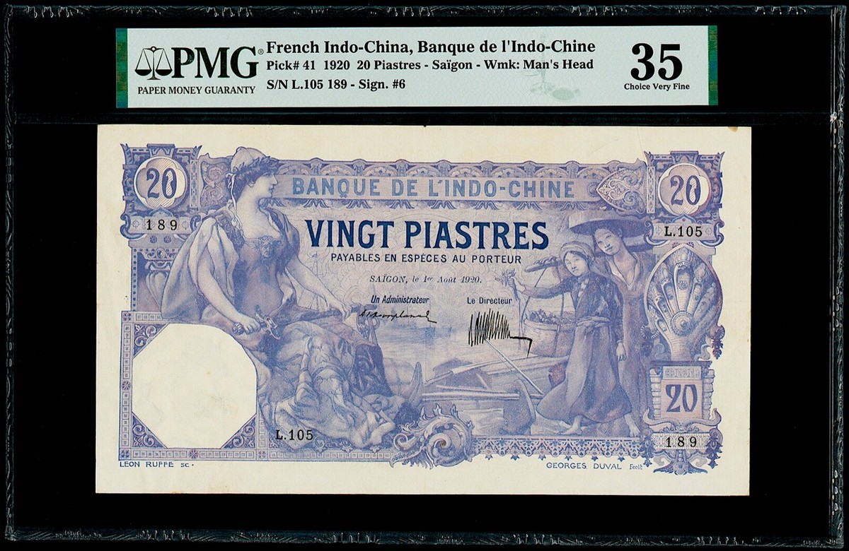 20 Piastres 1920 French Indo-China, Banque de L