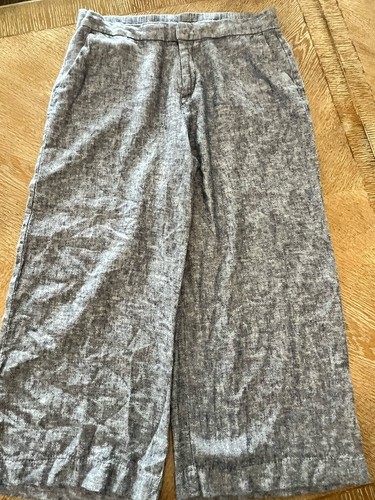 Old Navy Linen Blend Wide Leg Capri Pants Blue Elastic Waist 32” Inseam 22” Med - Picture 3 of 6