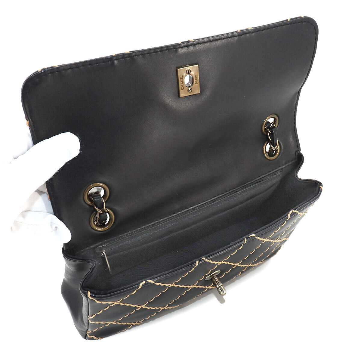 Chanel Wild Stitch Chain Shoulder Bag Leather Black A14687 Chanel Wild Stitch Chain Shoulder Bag Leather Black A14687