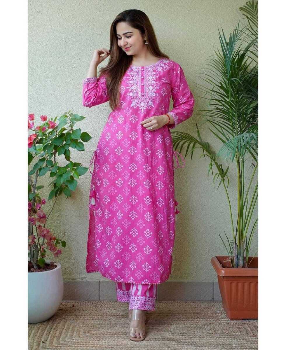 Pink Women Traditional printed Rayon Kurti with Palazzo for party & casual  wear | eBay