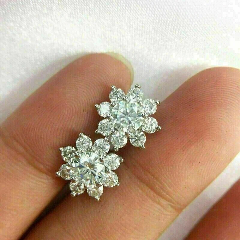 14K White Gold Lab-Created Diamond Stud Earrings 1.50Ct Flower Cut-image