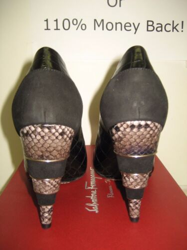 $825 NUEVOS Zapatos de salón Salvatore Ferragamo negro cuero cocodrilo tacón alto 6, 7,5,10 - Imagen 13 de 17