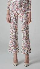 La Fuori Elenore Garden Floral Flare Pants Sz S Embroidered 100% Silk Anthro