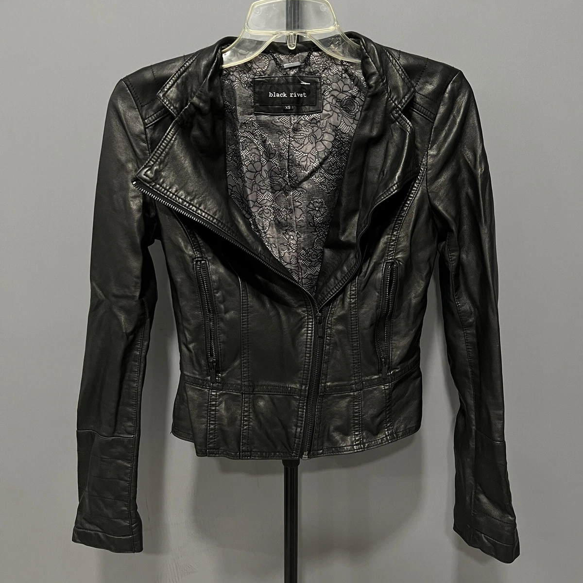 Black Rivet Womens Crop Faux Leather Jacket Extra Small eBay