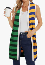 Women's Striped Sleeveless Long Cardigan Knit Lightweight Sweater Vest S or XL