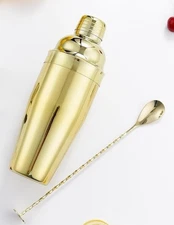Shakers Bartending Cocktail Shaker Set Gold Drink Mixer with 2 Martini Glasses