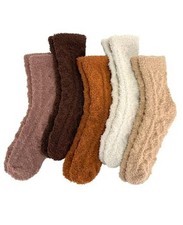 5 Pairs Fluffy Soft Cozy One Size Brown coffee light Yellow light Grey beige