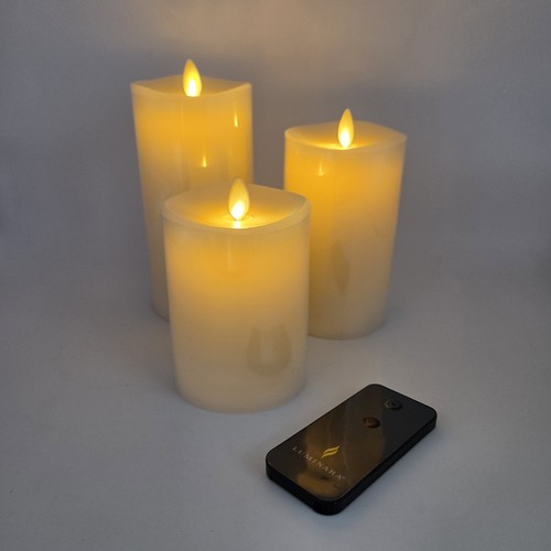 LUMINARA Ivory Flameless LED Pillar Candles Set of 3 with Remote Control LU5074