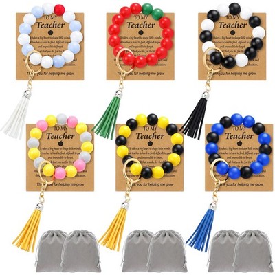 6 Sets End of Year Thank You Teacher Gifts Wristlet Bracelets Keychains for W...