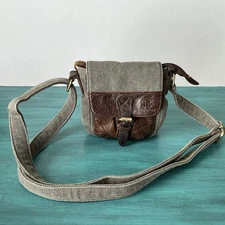 Carriag Donn Brown Leather Canvas Crossbody Bag Irish Rustic Boho Classic Purse
