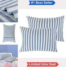 Cotton Toddler Pillowcases 13x18 Inch Pack of 2 Blue White Stripe Envelope