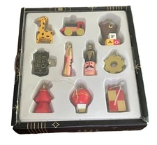 F.A.O Schwarz Wooden Ornaments Set Of 10 Christmas Holiday Tree Decor
