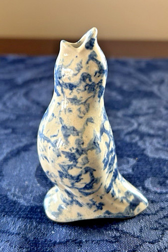 Pie Bird Vent for Baking Blue and White Spongeware Glaze Collectible 3.25"