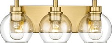 3-Light Gold Bathroom Vanity Light Clear Glass Globe Shade, Bulb not included
