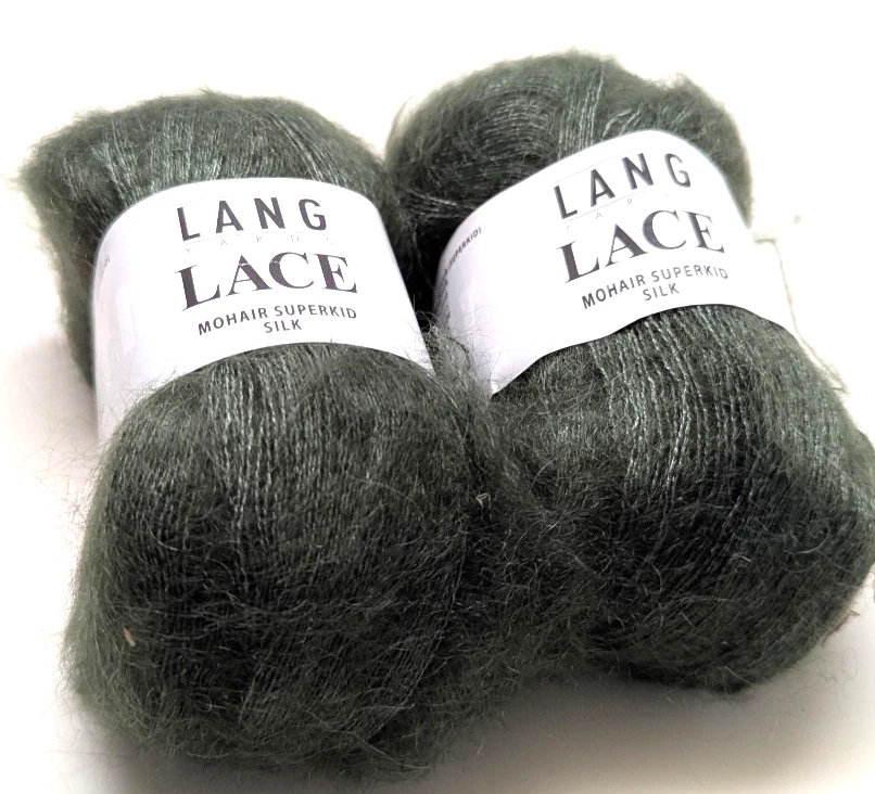 2 одинаковых мотка Lang Lace 58% мохер 42% шелк 25 г/340 ярдов 0098 темно-зеленый DS - Изображение 2 из 2