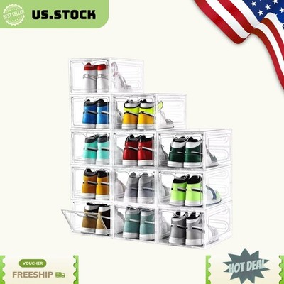 12 Pack Clear Stackable Shoe Storage Boxes Magnetic Door Sneaker Organizer