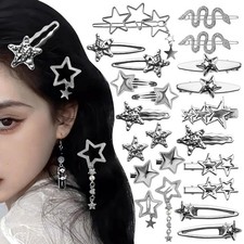 22 Pcs Silver Hair Clips Metal Star Barrettes, 1 Count Pack of 22 , 22 PCS