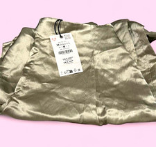 ZARA Women s olive Metallic Satin Viscose Straight Leg Mid Rise Zip Pants M