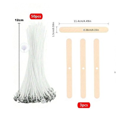 50pcs Candle Wicks 6 Inch Cotton Core Pre-Tabbed Smokeless Soy Wax DIY Craft Set