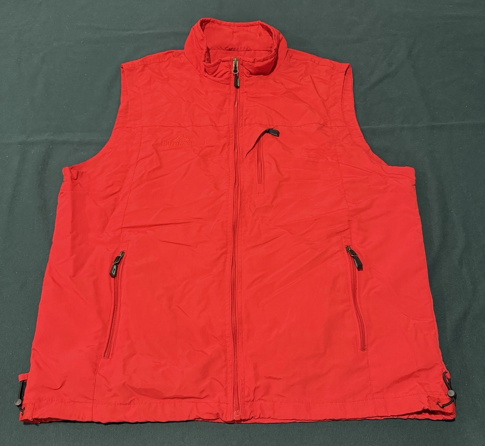 Outdoor Utility Red Full Zip Vest Zipper Pockets Hiking Fishing, Men’s Large