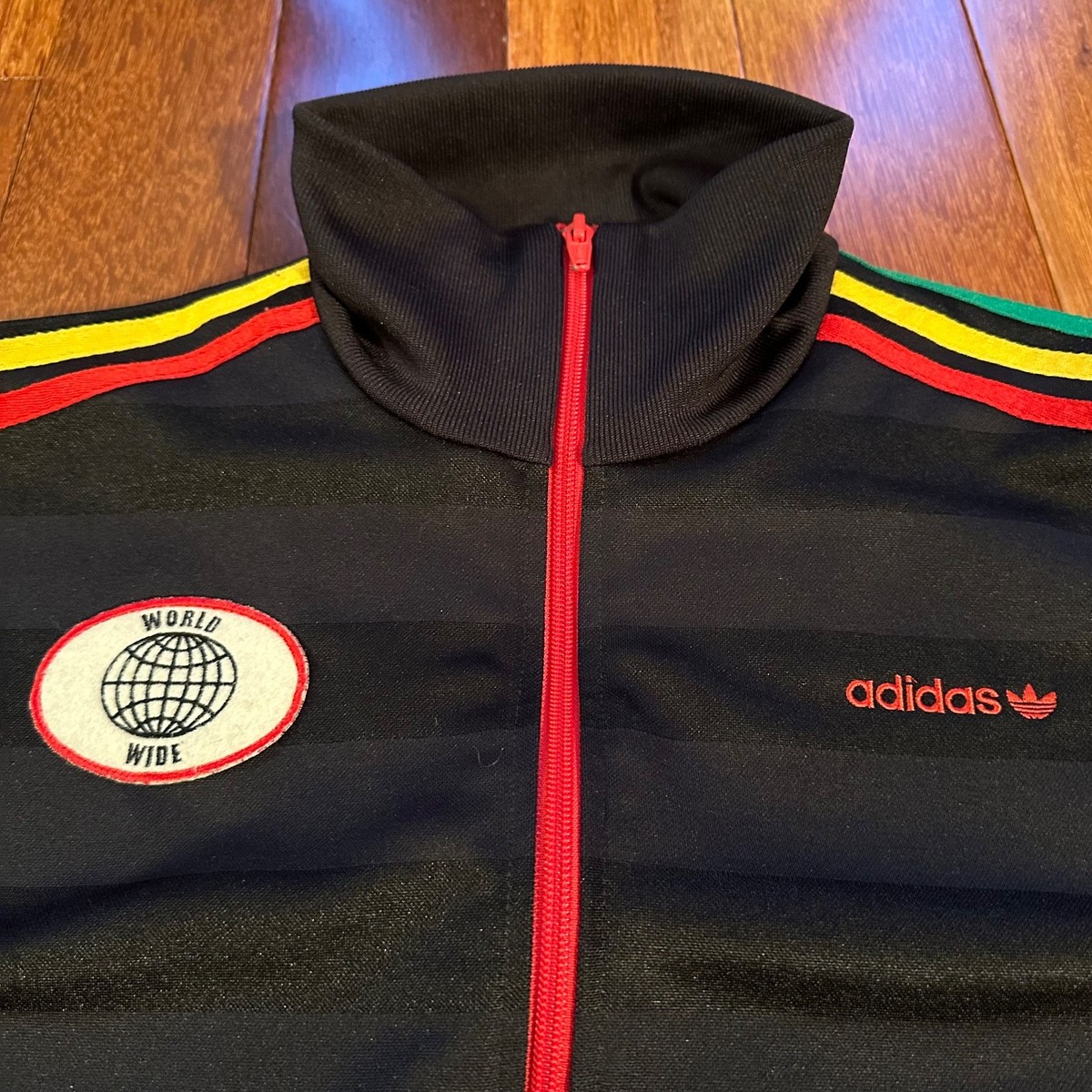 Adidas Black Vintage Style Rasta Colorful Jamaica Zip Jacket Mens